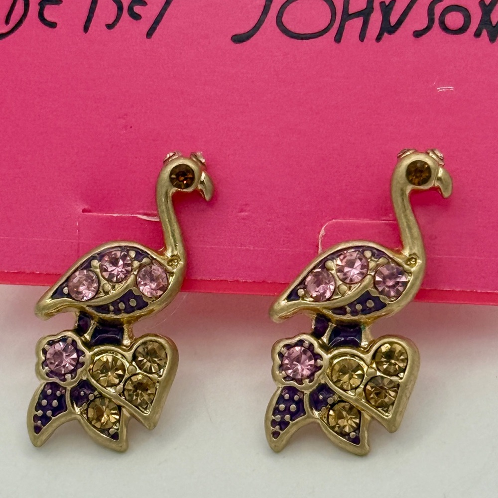 Betsey Johnson Gold & Pink Flamingo Earrings! NWT